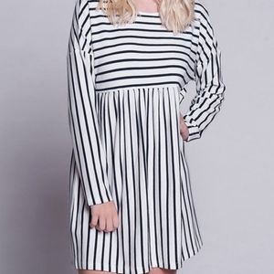 White & Navy Stripe Empire-Waist Dress
